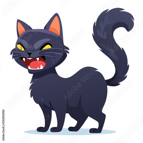 Angry Black Cat Cartoon Illustration Halloween Spooky Feline