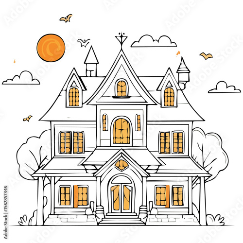 Spooky Halloween Haunted House Illustration