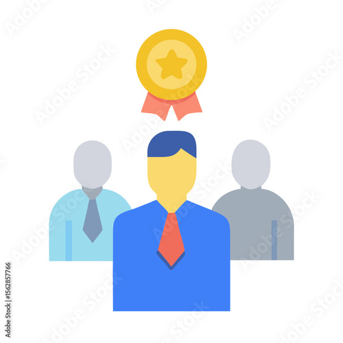 Team leadership with award badge on black background illustration