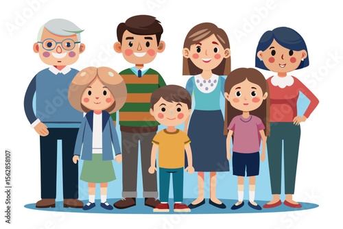 Family Portrait: A heartwarming illustration of a multi-generational family, radiating togetherness and familial love, perfect for conveying the values of kinship and belonging.