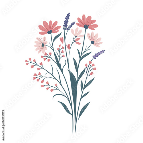 Watercolor Floral Bouquet Illustration Pink, Purple, and Lavender Flowers