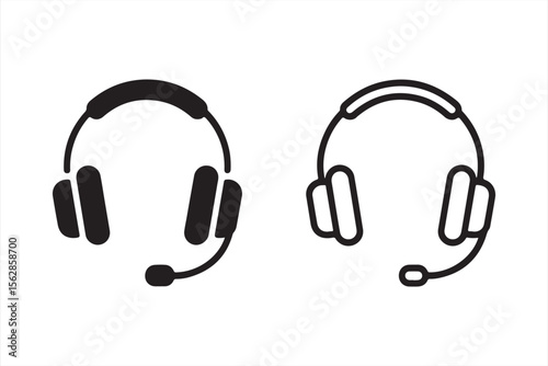Black and White Icon of Headset with Microphone, Clean and Simple Communication Symbol