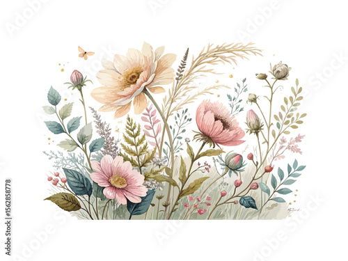 Vintage Botanical Wildflower Illustration Cottagecore Floral Design