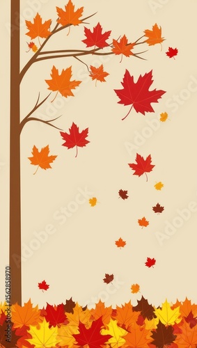 Autumnal maple tree with falling leaves