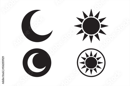 Sleek Sun and Moon Vector Icons for Modern Iconography