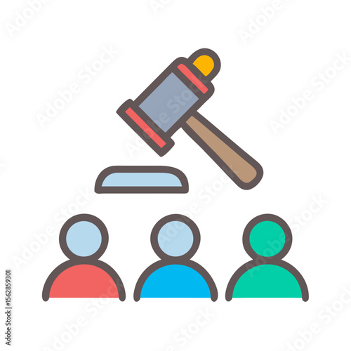 Flat icon illustration of a gavel with people audience