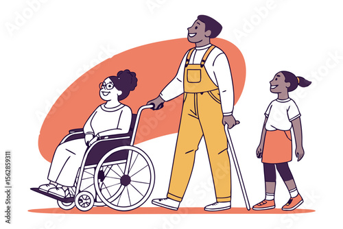 Community Compassion: A heartwarming illustration captures a moment of unity and empathy, where individuals of diverse abilities and ages come together, promoting accessibility and inclusion. 