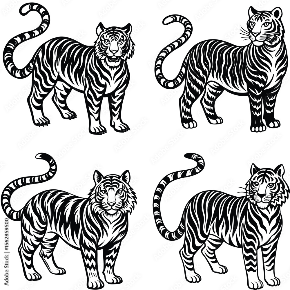 Obraz premium Tiger Vector Silhouette Bundle Collection.