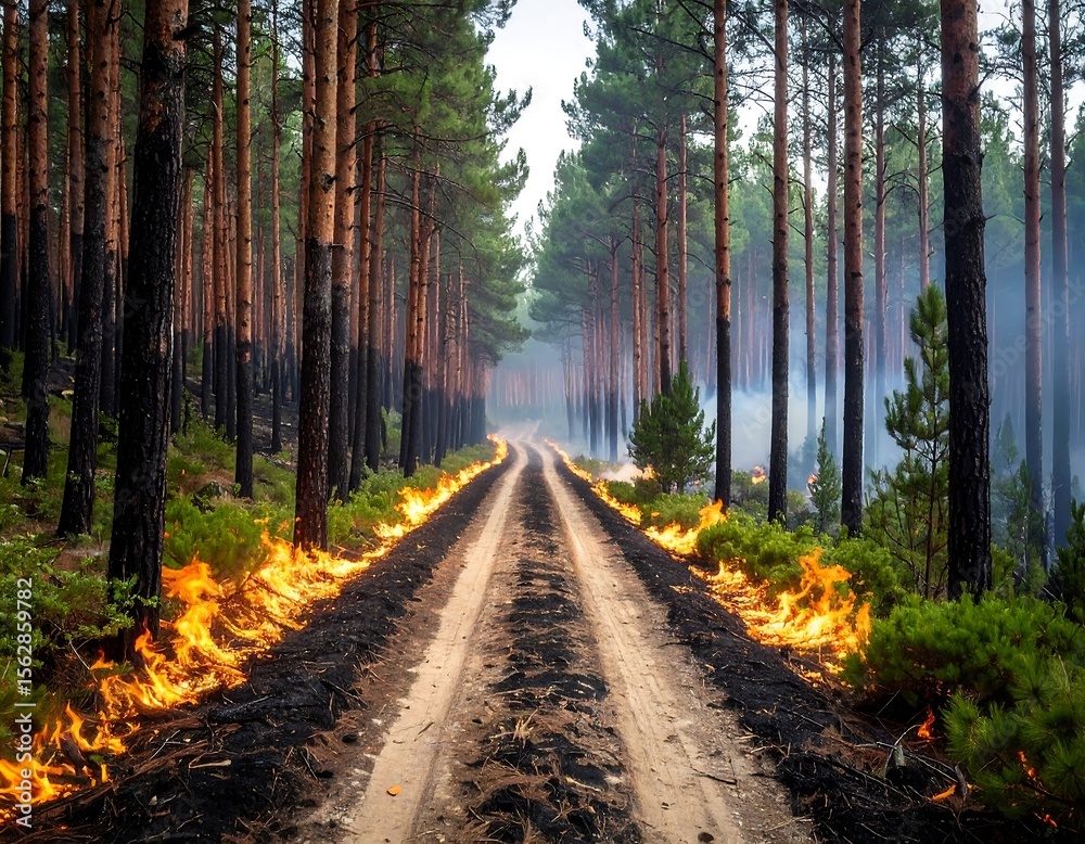 Naklejka premium Fire Line Created to Stop Wildfire