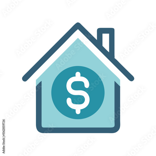 Blue house icon with dollar sign symbolizing real estate investment