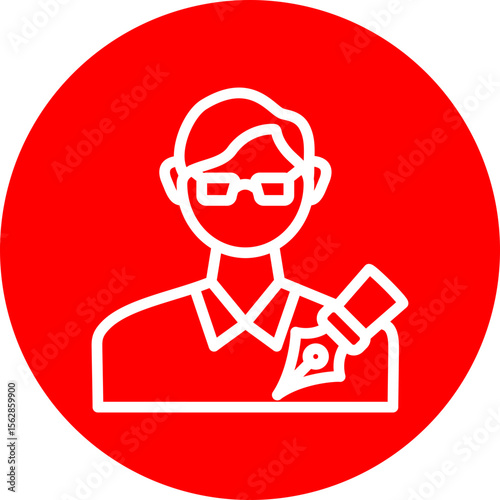 Author Profile Vector Line White Circle Red