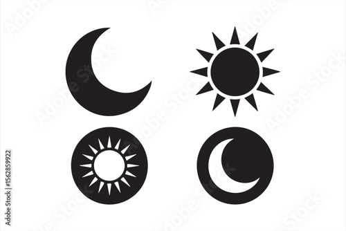 Simple Moon and Sun Icons for Day and Night Symbolism