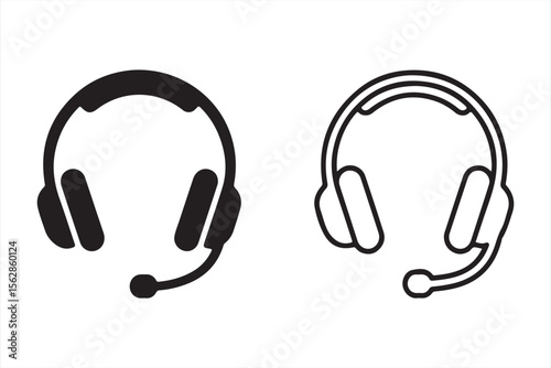 Minimalist Icon of Headphones with Mic in Black and White, Perfect for Communication Technology