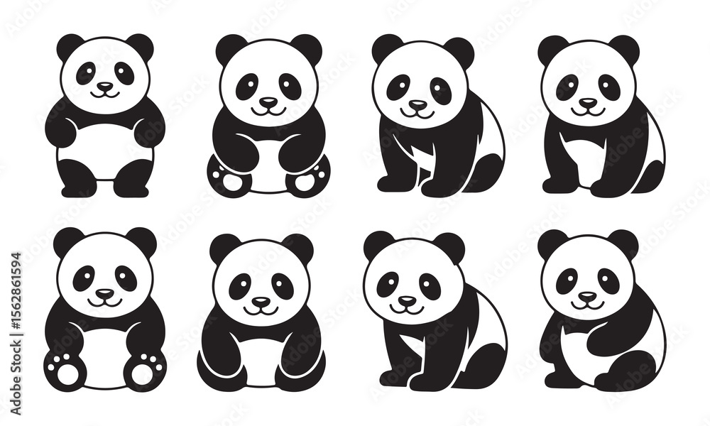 Obraz premium Collection of cute panda bear characters in various poses and styles silhouette