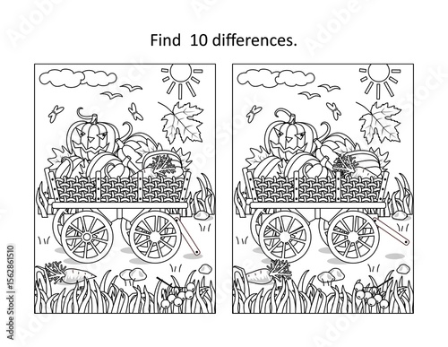 Harvest, autumn, Halloween or Thanksgiving difference game and coloring page activity 
