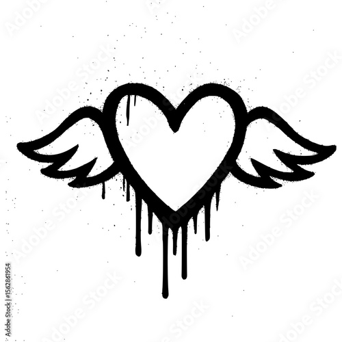Black Graffiti Heart with Wings and Paint Drips