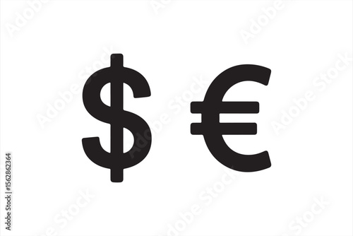 Dollar and Euro Currency Symbols Icon Set in Minimalist Style