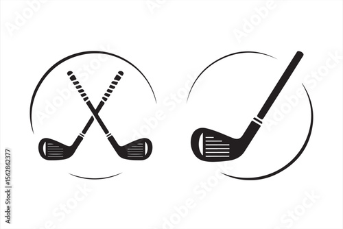 Minimalist Vector Icons of Golf Clubs - Crossed and Single Icon Designs