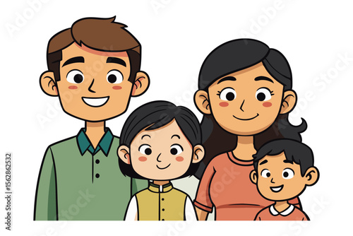 Family Portrait: A heartwarming portrait of a nuclear family, composed of a father, mother, and two children. A tender moment captured