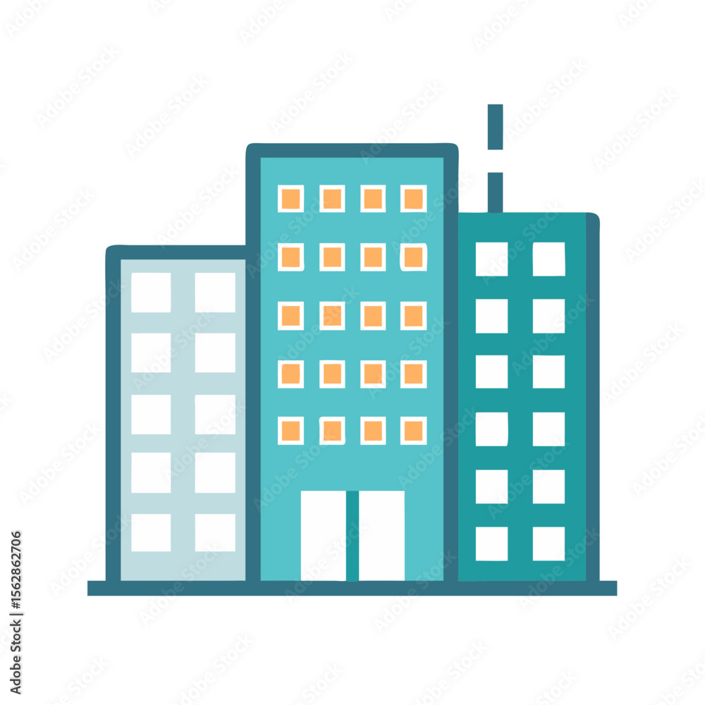 Fototapeta premium Minimalist flat design icon featuring three office buildings