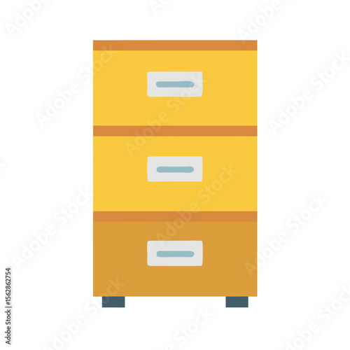Flat design illustration of a three-drawer yellow cabinet