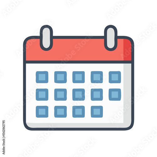 Calendar icon with rounded square days and red header