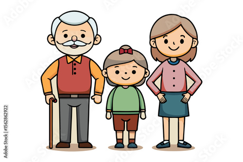 Family Portrait: An illustration capturing the warmth and unity of a family, depicting three generations with a sense of togetherness and love.