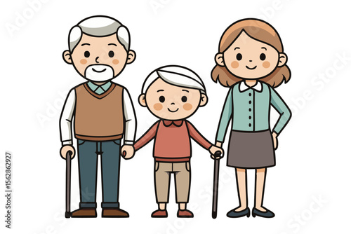 Multi-Generation Family Portrait: A heartwarming illustration showcases a family spanning multiple generations, their smiling faces and unified pose radiating love, connection.