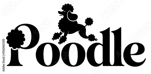 Elegant Black Poodle Silhouette Typography Logo Design Isolated on Transparent Background for Pet Branding and Decor