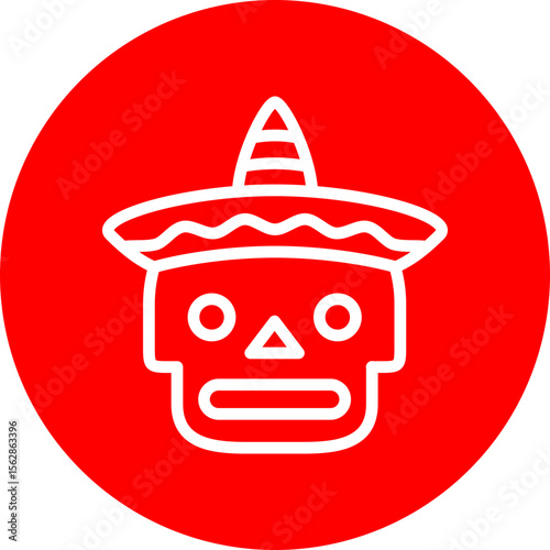 Day of the Dead Skull Vector Line White Circle Red