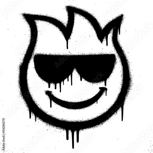 Graffiti style cool smiley face with sunglasses and flame hair
