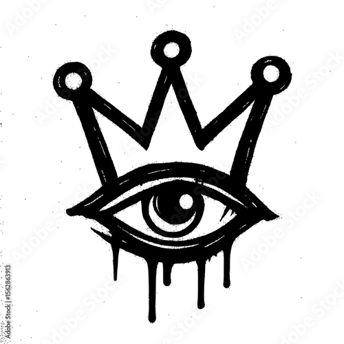 Stylized Graffiti Eye and Crown with Dripping Paint Effect