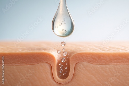 Hydration Science Visualization A Drop of Serum Fills Skin Pore with Bubbles for Deep Moisturization and Revitalization