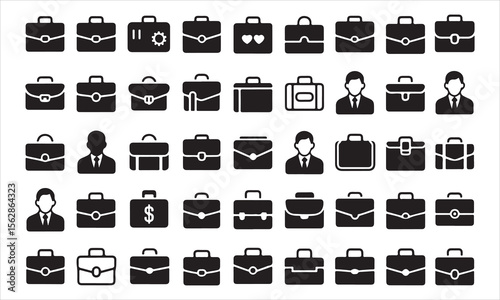 Collection of business briefcase and professional man icons silhouette