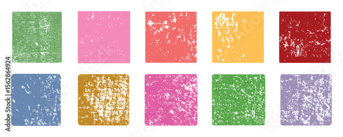 Colorful scratched texture squares in grunge. Grunge text boxes frames templates