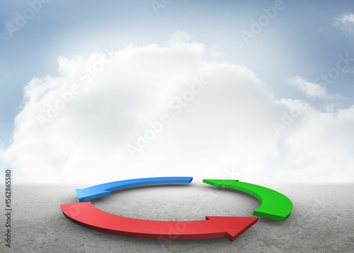 Blue red and green arrows in desert landscape