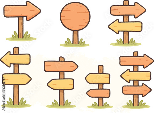 Whimsical Cartoon Directional Signpost Vector Illustration Isolated on White Background