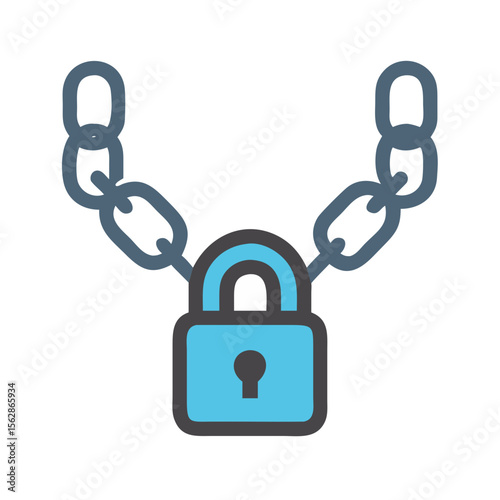Stylized padlock with chain against black background for security