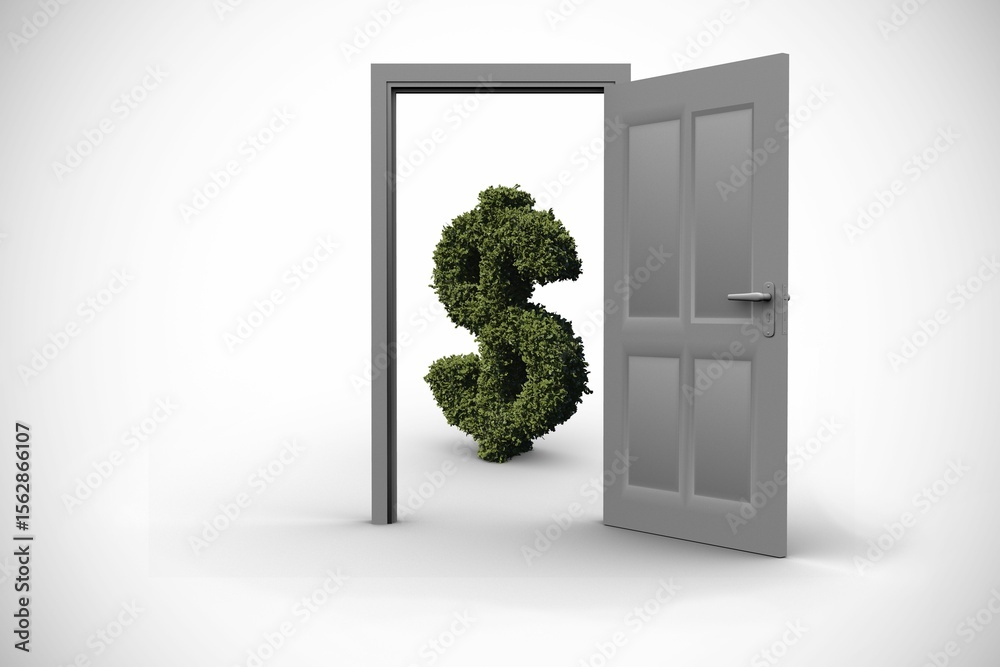 Naklejka premium Topiary of dollar sign seen through door