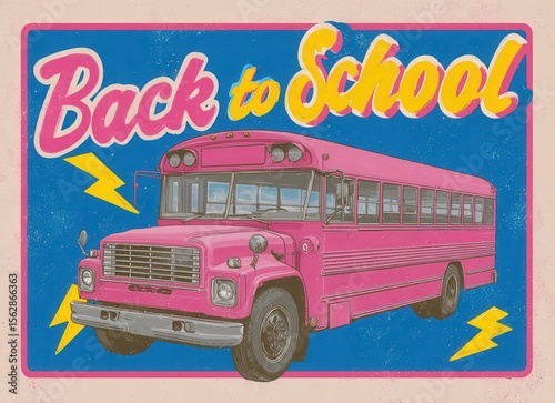vintage school bus sticker with back to school text and lightning bolts