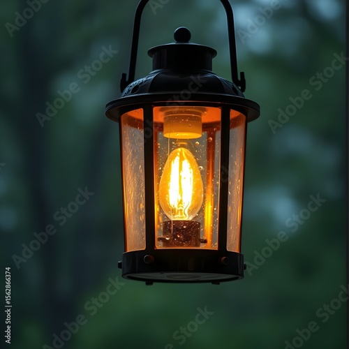 A flickering porch light blinking each time a drop hits its frame.