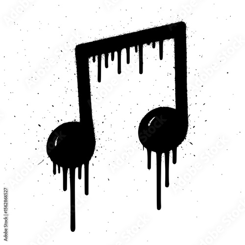 Black Dripping Music Note Graffiti on White