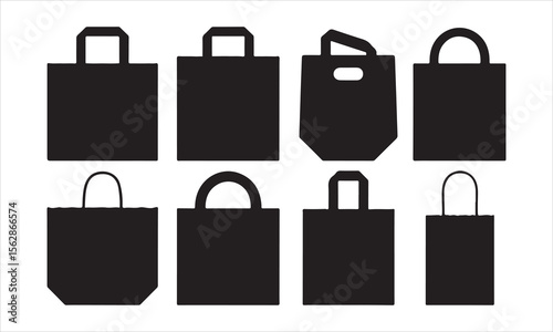 Collection of diverse shopping bag icons in a clean silhouette style