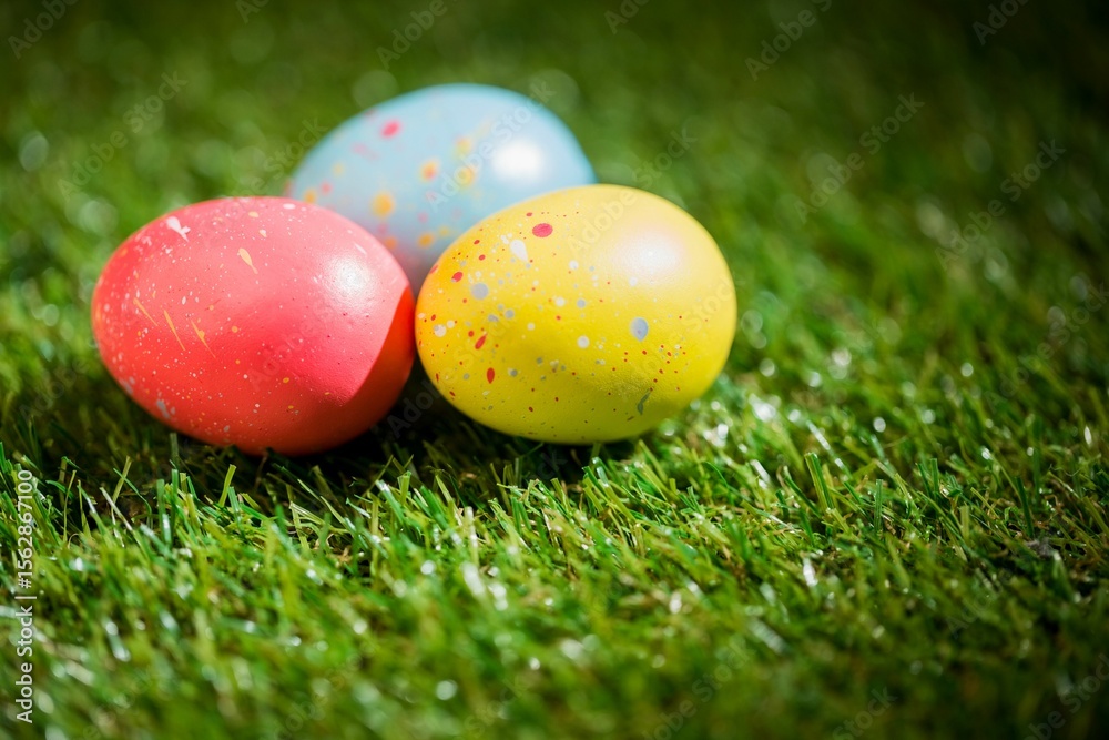Obraz premium Easter eggs on grass in garden