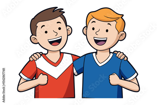 Friendship and Camaraderie: Two friends embrace, capturing the essence of unity, joy, and genuine connection, radiating a sense of friendship and camaraderie.
