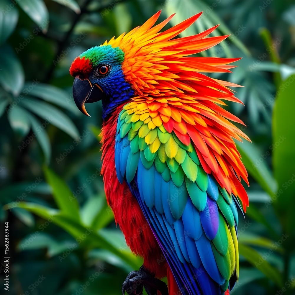 Obraz premium Vibrant Rainbow Parrot in Lush Tropical Foliage