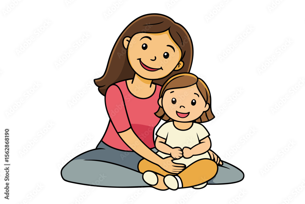 Mother and Child Moments: A heart warming illustration of a mother and child seated together, their smiles reflecting pure love and the simple joys of companionship. Mother and Child Moments: A heart warming illustration of a mother and child seated together, their smiles reflecting pure love and the simple joys of companionship.