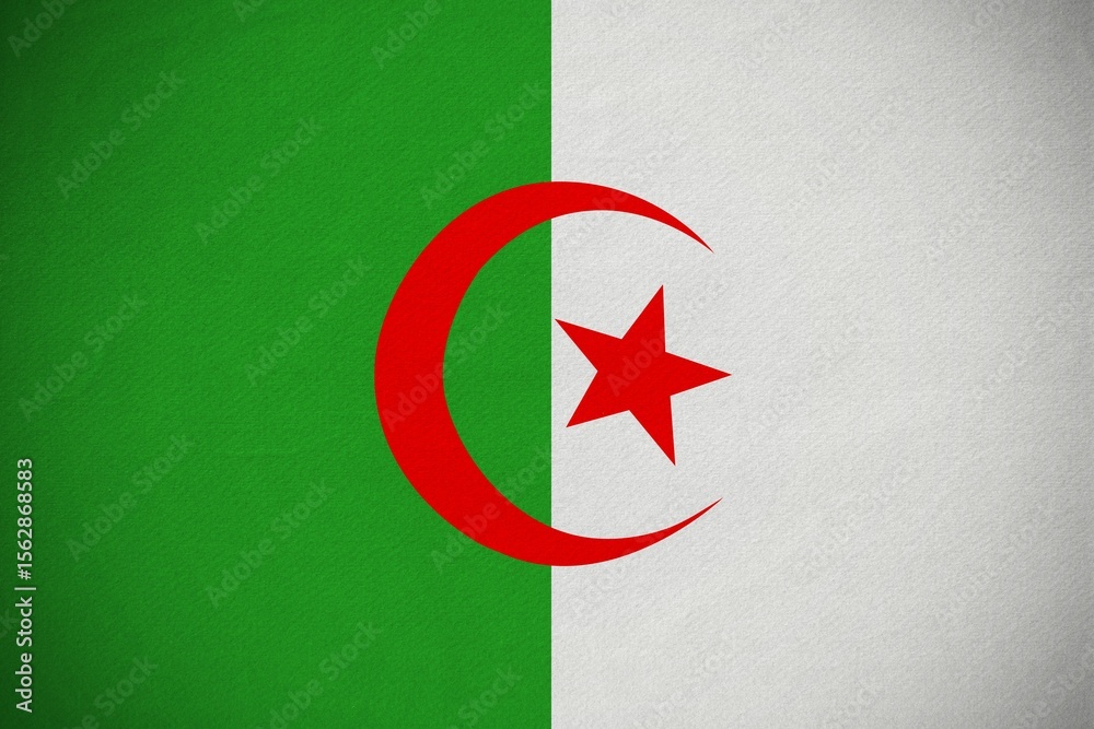 Fototapeta premium Flat design showing Algerian flag green-white panels and red crescent and star on transparent ba