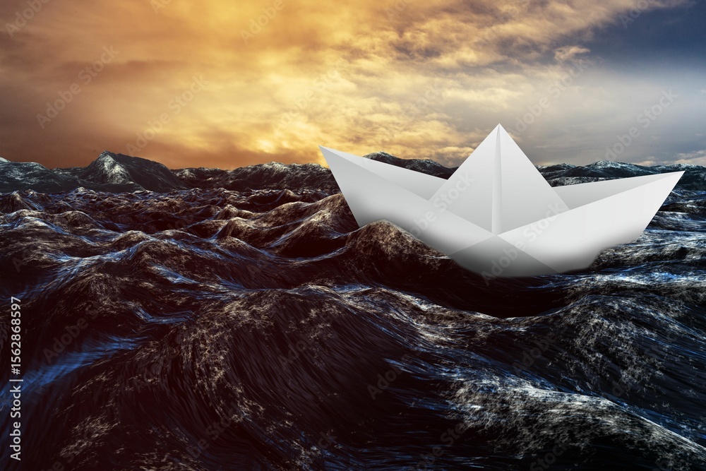 Obraz premium Paper boat floating on the sea