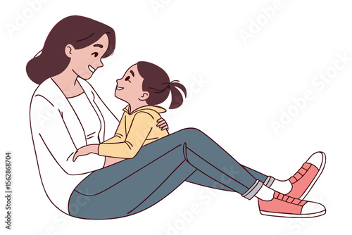 Mother and Daughter's tender moment: A heartwarming illustration depicting a mother and her daughter sharing a tender moment, filled with affection and love.